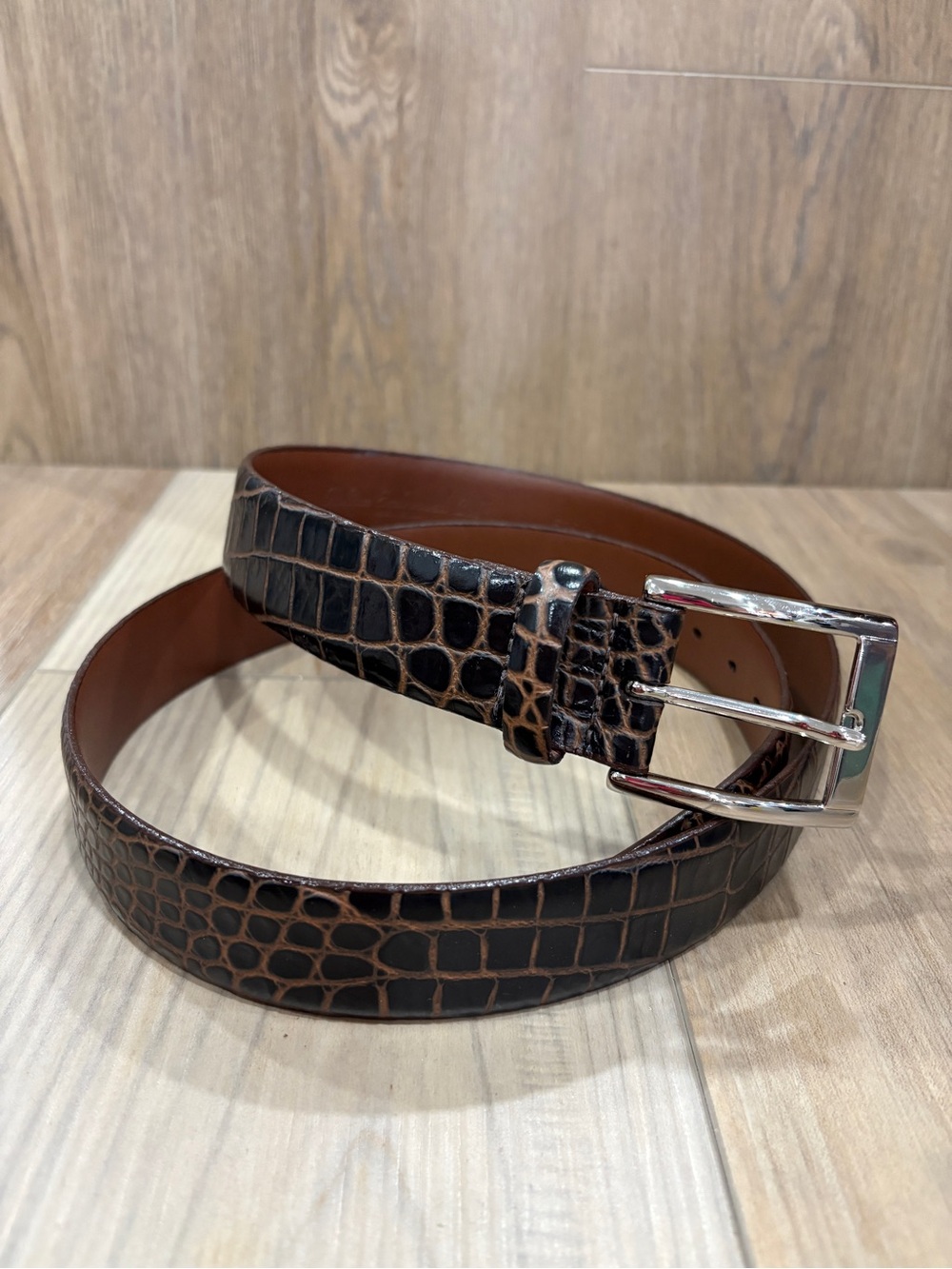 Torino Leather USA 52901 35MM HORNBACK CROC EMBOSSED CALFSKIN BELT BROWN 42”